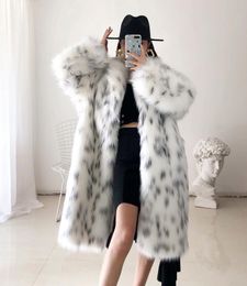 Femmes hiver nouveau manteau de fourrure de faux renard dame décontracté épissé imprimé léopard veste de fourrure femme épais chaud mi-long en peluche vêtements d'extérieur
