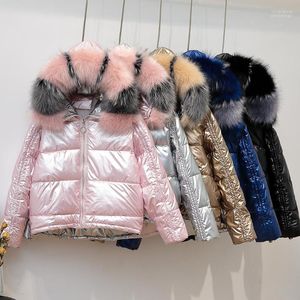Femmes hiver Parkas veste manteau brillant chaud fourrure à capuche court coton rembourré Luci22
