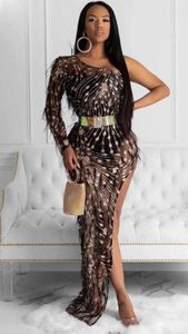 Dames Winter Sexy One Enkele Mouw Feestjurk Dames Designer Avond Long Vestido met BoduSuit 210527