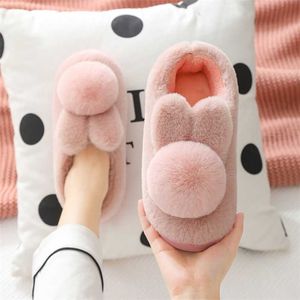 Vrouwen winter slippers huis paar schoenen dames mode konijn flats thuis schoeisel bont schattige warme pluche mannen slipper vrouw 211020