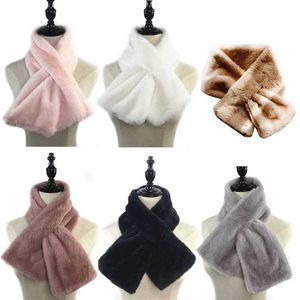 Femmes hiver épaissir peluche fausse fourrure de lapin écharpe couleur unie col châle cou plus chaud haussements d'épaules tricotés foulards enveloppes 15x90cm H0923