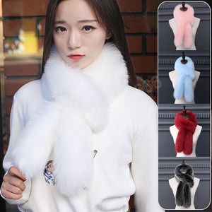 Femmes hiver épaissir peluche fausse fourrure de lapin écharpe solide couleur bonbon col châle cou plus chaud haussements d'épaules col croisé foulard