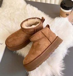 Femmes hiver Ultra Mini botte concepteur australien plate-forme bottes pour hommes en cuir véritable chaud cheville fourrure chaussons chaussure de luxe