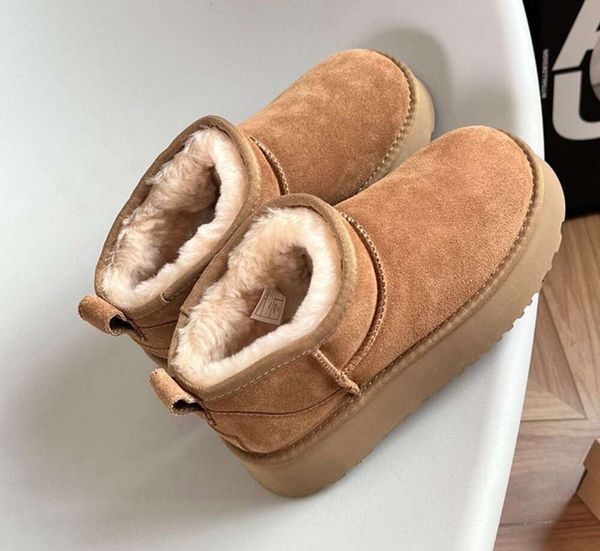 Mujer Invierno Ultra Mini Ug Bota Diseñador Botas de plataforma australianas para hombres Cuero real Botines de piel de tobillo cálidos Zapato de lujo Castaño negro EU20 UGGsityjh