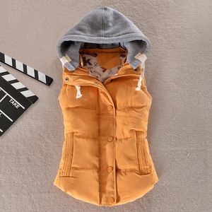 Women Winter Vest Waistcoat Hooded Warm Jacket Sleeveless Down Cotton Padded Outwear Overcoat Thick Coat Hoodies Solid Colors