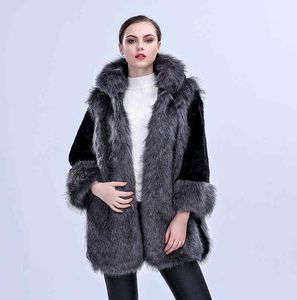 Femmes hiver chaud fourrure artificielle vison manteau à capuche de luxe épissure mode cacher la veste de poche 211213