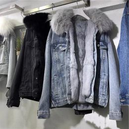 Женское зимнее теплое базовое пальто с большим меховым воротником, джинсовая куртка, женские холодные мотоциклетные куртки, верхняя одежда, плотное флисовое пальто 240109