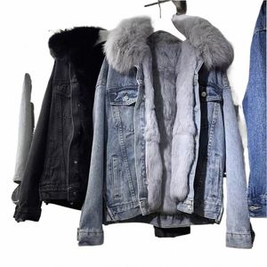 Femmes hiver chaud manteau de base grand col de fourrure veste en jean femme froide veste de moto vêtements d'extérieur polaire épais pardessus 2022 s39j #