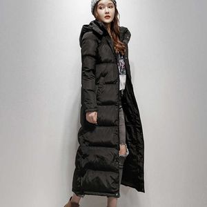 Femmes hiver chaud doudoune Streetwear blanc duvet de canard couvert bouton femme noir Long Parkas manteau grande taille 3XL 210625