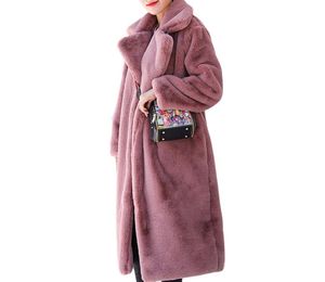 Manteau d'hiver chaud en fausse fourrure pour femme, vêtement d'extérieur épais, veste longue en polaire floue, coupe surdimensionnée à revers