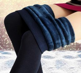 Leggings cálidos de invierno para mujer, cintura alta elástica, además de terciopelo grueso, pantalones elásticos delgados artificiales, pantalones gruesos para mujer 8 colores 3843283