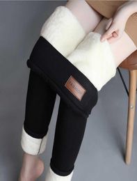 Vrouwen Winter Warm Leggings Superthick High Stretch Lamb Cashmere Leggins Hoge taille Skinny broek plus fluweel dikke pants1634237