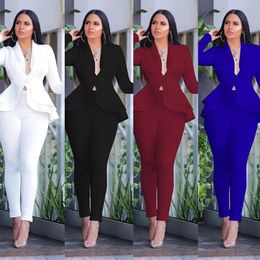 Femmes Winter Women's Set Tracksuit Full Sleeve Ruffles Blazers Pantalon Pantalon Two Piece Set Office Lady Turnits Uniform 231227