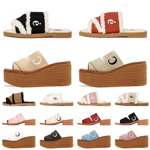 femmes woody diapositives designer toile caoutchouc pantoufles blanc noir doux rose voile femmes mules sandales plates pour femme avec fourrure mode chaussures de plage en plein air