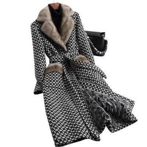 Femmes Laine Mélanges Manteau À Carreaux À Double Boutonnage X Longue Veste Plus La Taille 5XL Bureau Dame Hiver Chaud Col De Fourrure Manteaux Femme WH353 201103