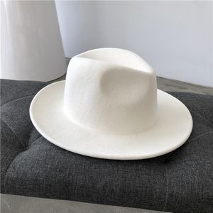 Femmes laine feutre chapeaux blanc large bord Fedoras pour la fête de mariage porc tarte Jazz Fedora chapeau disquette Triby