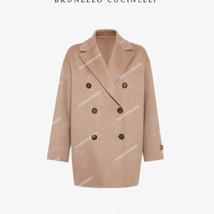 Femmes en laine Brunello Cuccinelli Cashmere Double Brun Brown Long Mancoved Casual Coat Veste