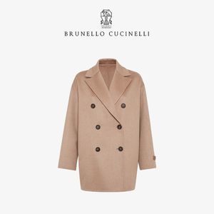 Vrouwen wollen jassen Brunello Cashmere Double Breasted Cucinelli Brown lange mouwen mode casual jas jas