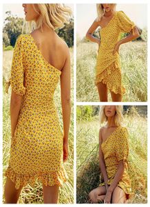Dames wikkelen A-lijn jurk Ruffles Summer Boho Mini Print korte mouw avond feestjurk dames vakantie strand sundress9251623