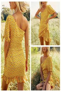 Dames wikkelen A-lijn jurk Ruches Summer Boho Mini Print korte mouw avond feestjurk dames vakantie strand sundress842068888