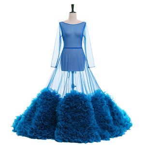 Vrouwen Wraps Dame Nachtkleding Custom Made Scoop Hals Lange Mouwen Dames Badrobe Sheer Nightgown Holle Lace-up Rug Prom Bruidsmeisje Sjaal