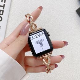 Dames polsband voor Apple Watch Band 49 mm banden 8 7 6 SE 41 mm 45 mm 38 mm 42 mm dame luxe sieraden metalen lederen armband voor Iwatch Ultra 5 4 3 44mm diamant 40 mm