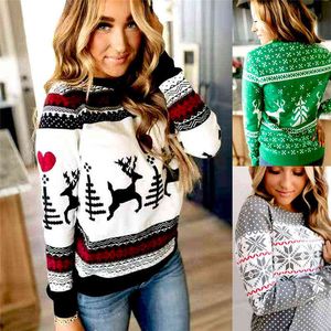 Mujeres Navidad Imprimir Blusa con capucha Sudadera de manga larga Casual Top Jersey Jumpe Santa Elf Cat Popular Mujeres Hombres Sudadera Y1118