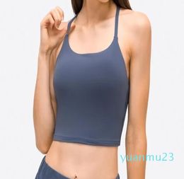 Camisetas de Yoga con tirantes finos en forma de Y para mujer, traje de entrenamiento, chaleco, camiseta sin mangas, ropa interior Sexy con almohadilla para el pecho extraíble, medio ajustado