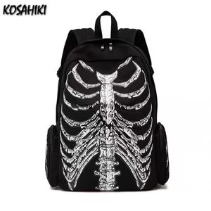 Vrouwen Y2K Esthetic Gothic Black Backpacks Harajuku Punk Trendy Skull Bags Men Persoonlijkheid Mode Vintage Schoolbags Japans 231221