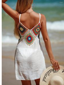 Vrouwen Y2K Backless Mini Swim Coverup Dress Cut Out Out Bathing Suit Cover Ups Summer Crochet Beach Cami