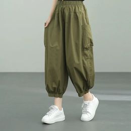 Vrouwen y2k Casual streetwear katoen baggy harembroek zomer vintage ademende elastische taille losse bijgesneden broek pantalones 240411