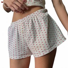 Short pyjama y2k Fairycore Grunge pour femmes, imprimé uni/floral/rayé, taille élastique, pantalon court droit, doux Kawaii, 046M #