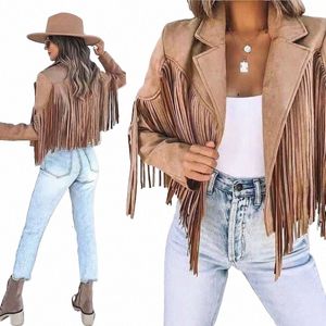 Femmes Y2K Frangé Ourlet Gland Cardigan Crop Tops E-girl Motor Biker Veste Veste En Cuir Daim Années 90 Vintage Streetwear Manteau Cool 39KS #