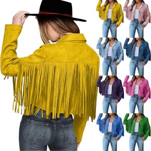 Femmes Y2k Ourlet Frangé Gland Cardigan Crop Tops Cool Girl Motor Biker Veste En Daim Veste En Cuir Années 90 Vintage Streetwear Manteaux 240125