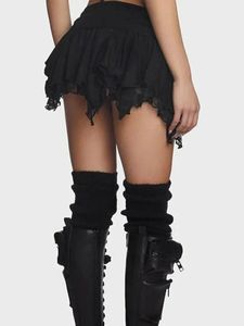 Women Y2K Lace Mini Falda de baja altura Ruffle Ruffle Mini falda Falda corta Fairycore Skirt Streetwear 240416