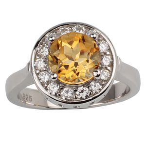 Mujeres Amarillo Citrine Ring 925 Silver Band 8.0 mm Round Gemstone Diseño de boda clásico Noviembre Joyería de piedra de nacimiento R022GCN