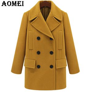 Abrigo de lana amarillo para mujer, capa de invierno de lana informal de manga larga, Tops de talla grande, ropa de abrigo, ropa de trabajo de otoño para damas de oficina 210416