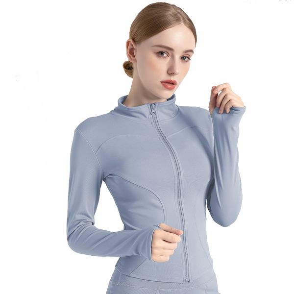 Veste de yoga légère pour femme - Veste de course à pied, de gymnastique, de gymnastique - Coupe ajustée - Fermeture éclair complète - Veste de sport à manches longues avec poches et trous pour les pouces - S/M/L/XL