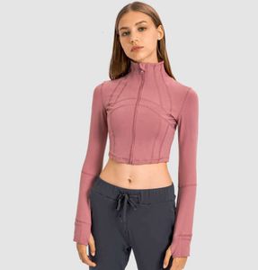 Trajes de yoga para mujer L-08 Entrenamiento recortado Abrigo deportivo Chaquetas deportivas Ropa deportiva de secado rápido Top Sólido con cremallera Delgado y delgado El mismo modelo para celebridades de Internet