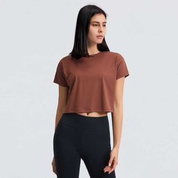 Femmes Yoga Tenues Chemises LU-27 À Manches Courtes Tenue De Sport Haut Court En Plein Air Fiess Courir Ajustement Sec Haute Élastique Entraînement GYM T-shirts