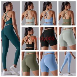 Femmes Yoga Outfits Wrinkle Summer Elastic Adult Pantal Pantalons Sports Sports Soussless Solid Color Cross Back Sports Bra Vest Yoga Suisse Running and Fitness Leggings ZB