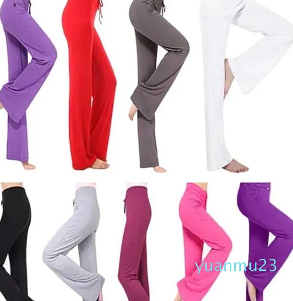 Pantalon de yoga pour femme avec cordon de serrage, taille PS, vêtements de sport, extensible, ample, évacuant l'humidité, léger, violet, rouge, modal, jambe évasée