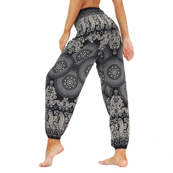 Femmes Yoga Pant Indian Loose Loose Comfy Soft Harem pantalon mélange Bohemia Multicolor Geometric Impression large Pantalon à jambes une seule taille