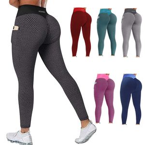 Pantalones de yoga para mujer Leggings deportivos Ropa deportiva traje de bolsillo Ejercicio Elástico Fitness Gimnasio Legging Cintura alta Push Up sin costuras Pantalón VELAFEEL