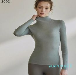 Suéter de yoga para mujer Camisa de fondo alto Coar Otoño Invierno Lana Manga larga Puover Jumper