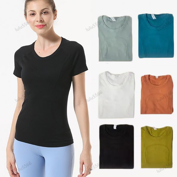 LL T-Shirts de Yoga pour Femmes Haut élastique Respirant Running LU Top Séchage Rapide sans Couture à Manches Courtes Sport-Cyclisme Gym Wear Jogging Fitness Vêtements