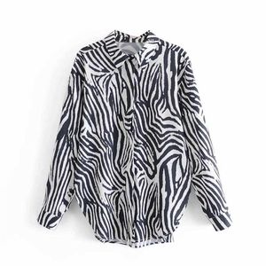 Femmes Zebra Print Shirt Long Sleeves Colladed Tops Fashion Fashion Femmes Casses surdimensionnées Femme Mujer Blusas 210709