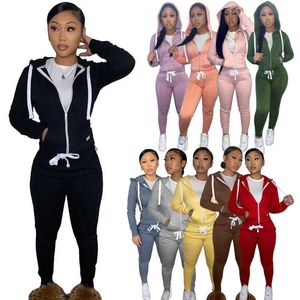 Retail Women Zipper Hoodies Tracksuits Fall and Winter Sweatsuit Tweed Piece Set pluche trui joggingbroek joggingpak