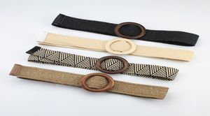 Ceinture tissée avec boucle en bois pour femmes, 039s, décoration de robe, ceinture à la mode, 4 couleurs, S5383658935