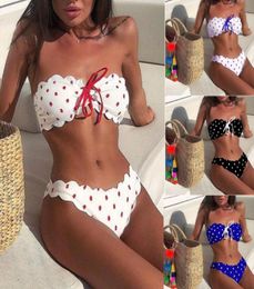 Women039s Bikini 2019 été nouveau Sexy dames maillot de bain à pois imprimé Bikini dentelle fendu maillot de bain Whole3738521